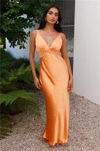 Best Thing Satin Maxi Dress Orange Flowering Girl