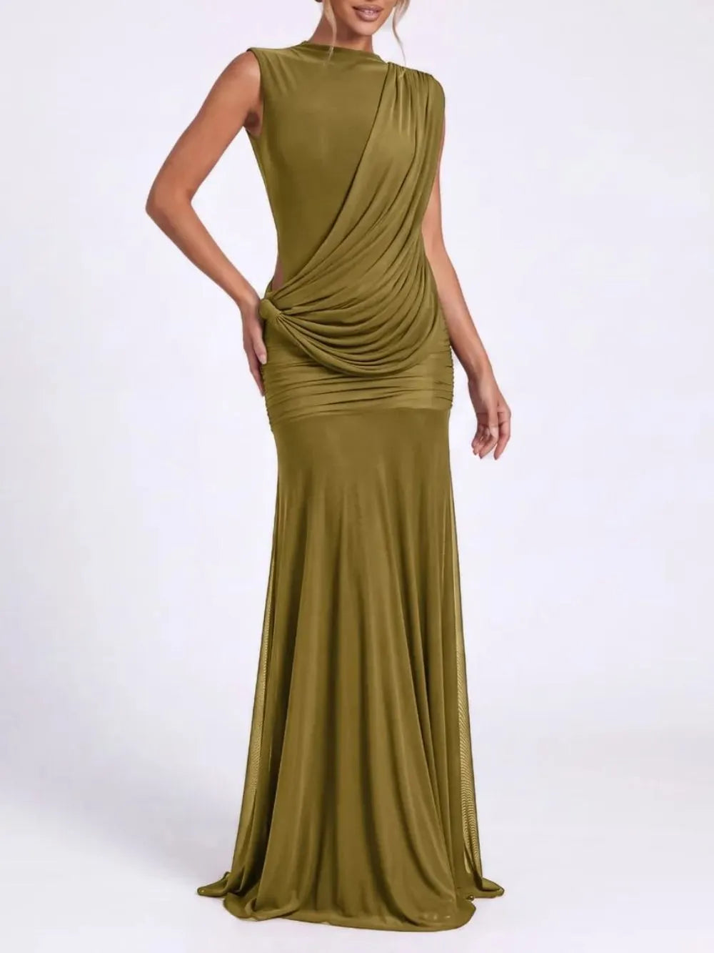 Xamirae Sleeveless Draped Maxi Dress In Green Flowering Girl