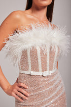 Strapless Sequin Feather Mini Dress Flowering Girl