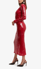 Betsy Red Long Sleeve Sequin Midi Dress Flowering Girl
