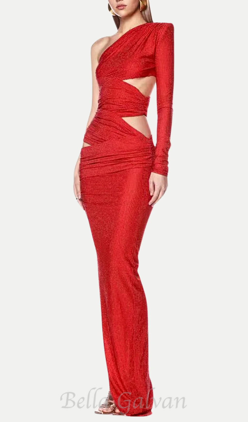 Caits One Shoulder Crystal Cutout Maxi Dress Flowering Girl