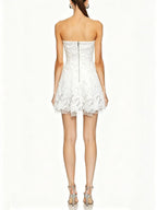 Melaina White Strapless Bow Lace Mini Dress Flowering Girl