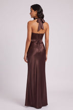 Chocolate Brown Satin Column Gown Flowering Girl