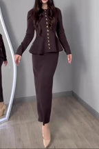 Brown Long-Sleeved Long Skirt Suit Flowering Girl