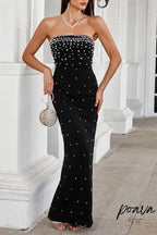 Pearl-Embellished Strapless Gown In Black Flowering Girl
