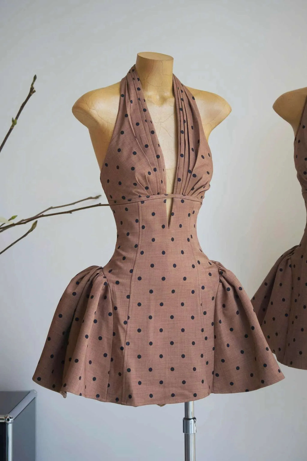 Tiffany Plunge Dot Mini Dress Flowering Girl