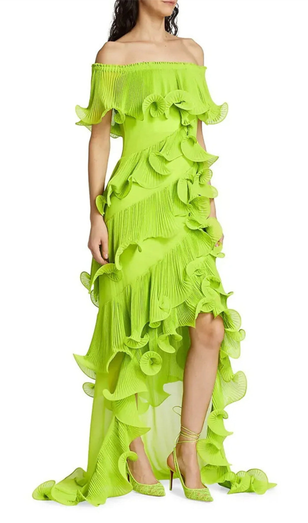 Dyveke Green Off-Shoulder Ruffle Maxi Dress Flowering Girl