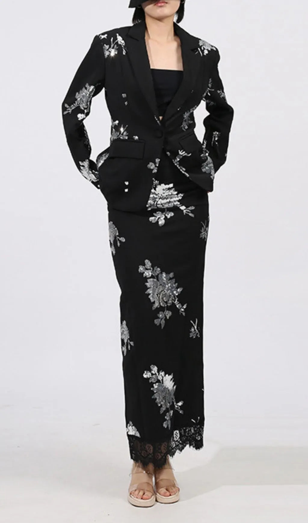 Gonca Sequin Flower Embellished Two-Piece Set Flowering Girl