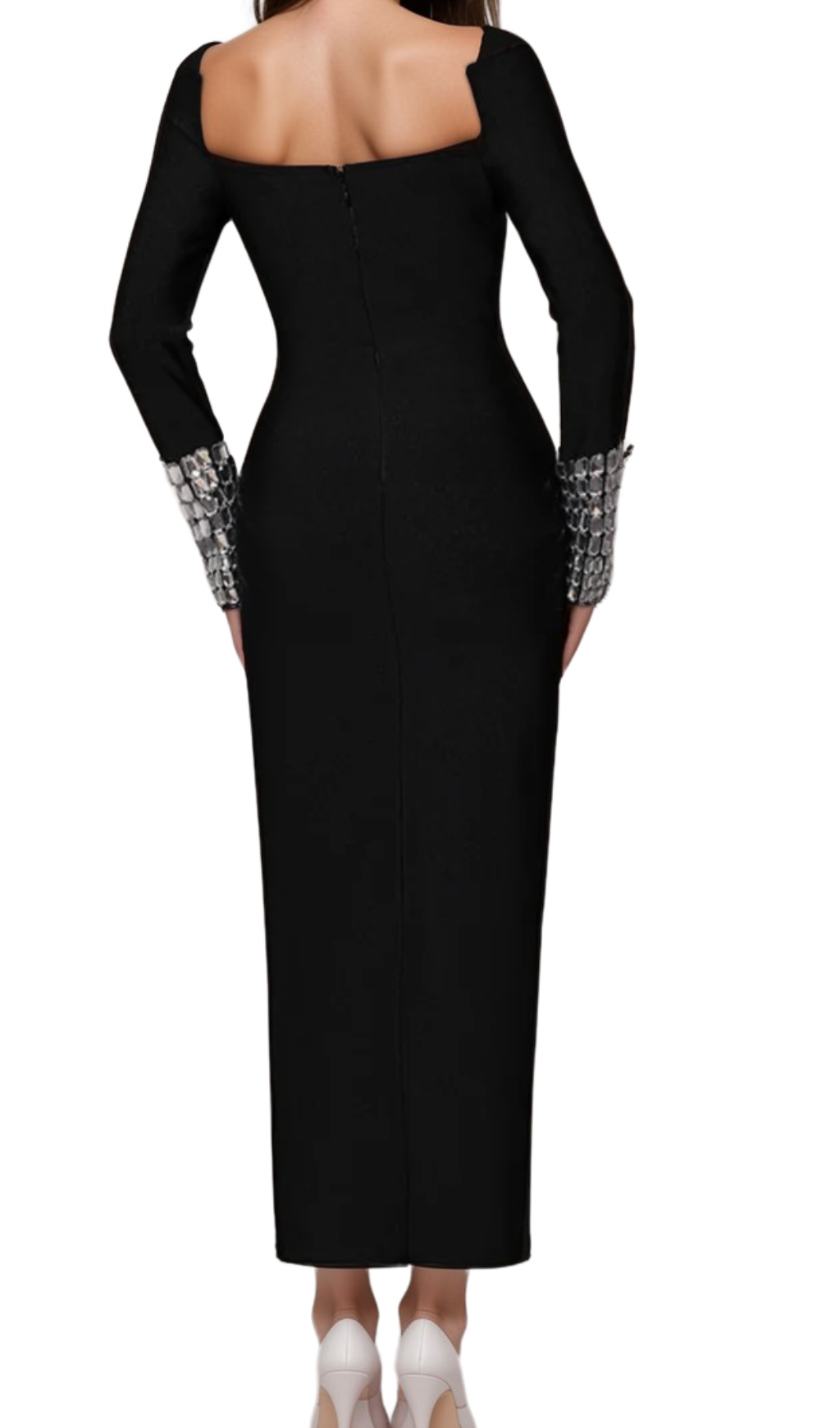 breenda square neck diamond tight bandage maxi dress in black Flowering Girl