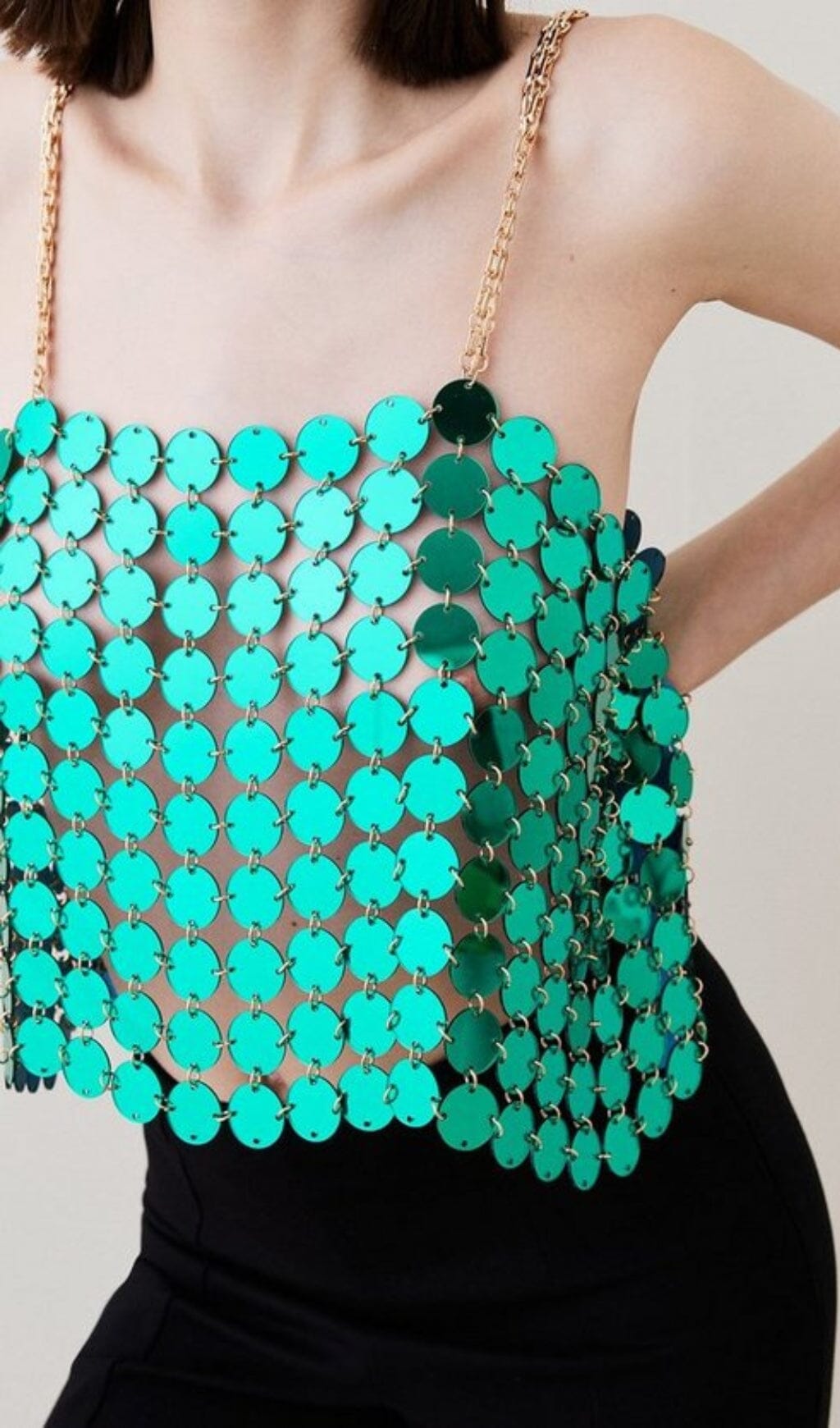 Mirrored Disc Crop Top In Green Flowering Girl