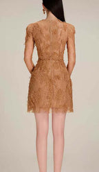 Floral And Ramage Embroidery Midi Dress In Brown Flowering Girl