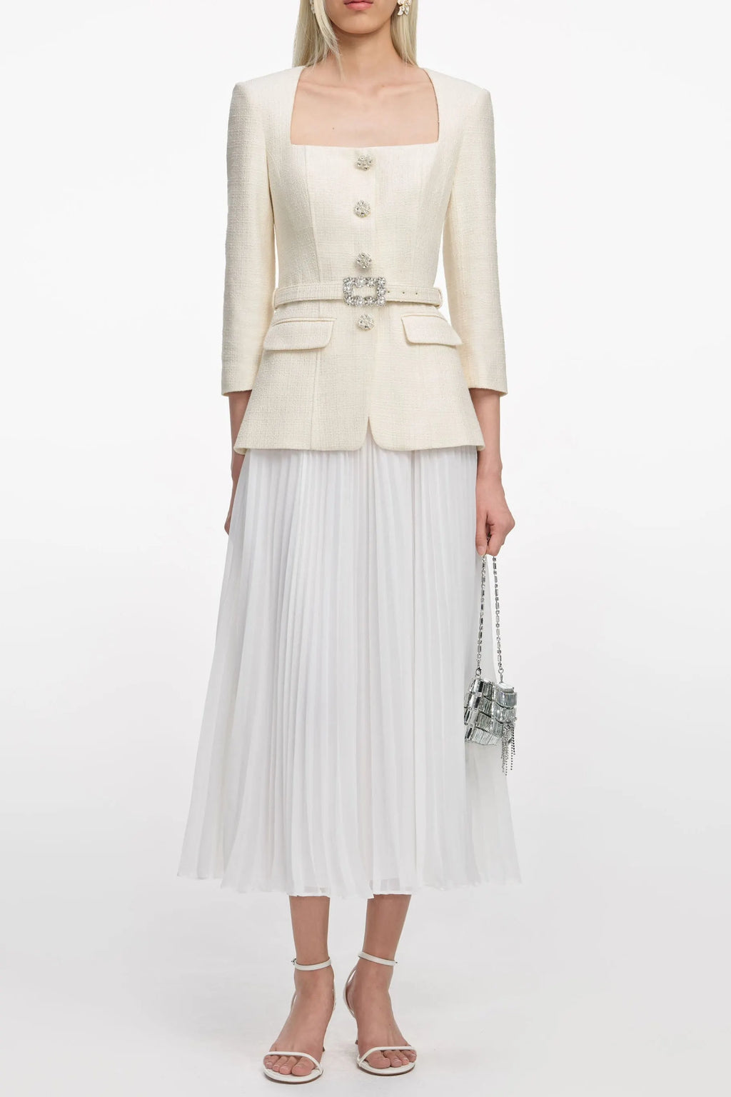 Yuri Cream Boucle Long Sleeve Chiffon Midi Dress Flowering Girl