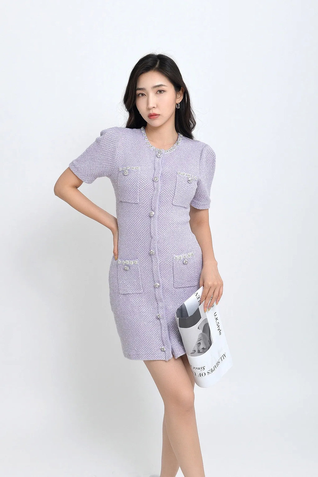 Sequin-Embellished Knitted Mini Dress Flowering Girl