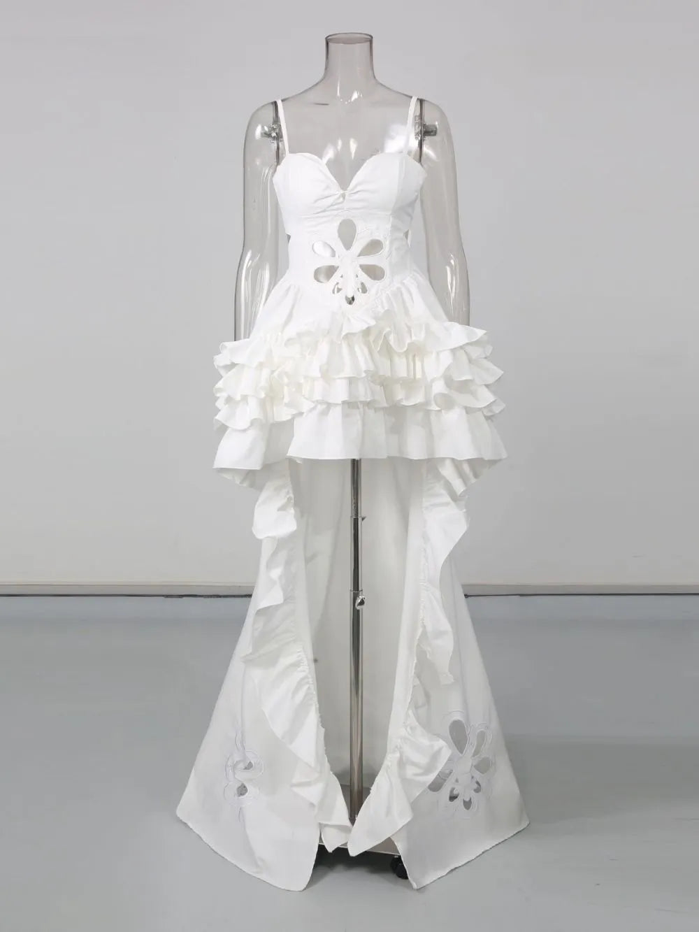 Matuxa White Spaghetti Hollowed-Out Maxi Dress Flowering Girl