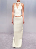 Marita Satin Halter Top & Maxi Skirt Set Flowering Girl