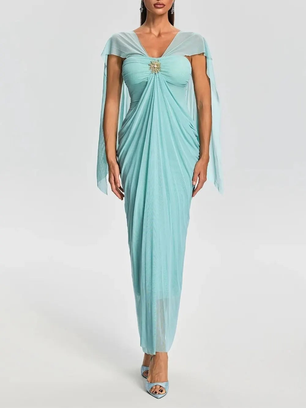 Fervano V Neck Ruched Maxi Dress Flowering Girl