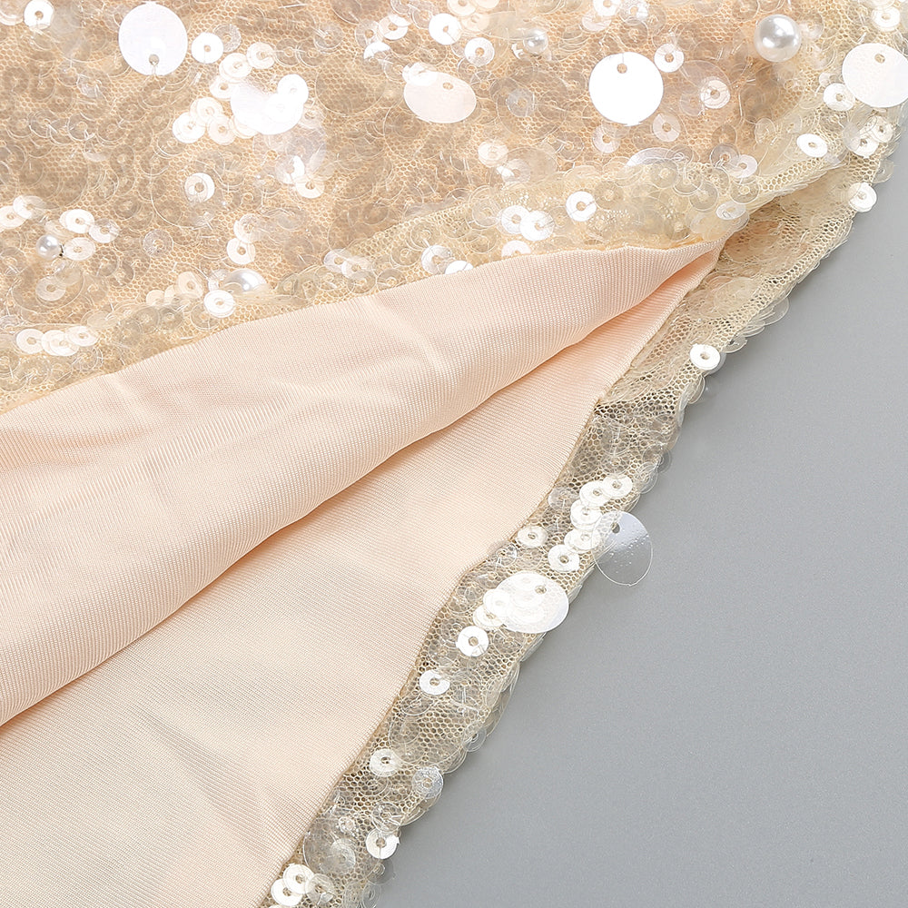 Sequin Embellished Mini Dress In Gold Flowering Girl