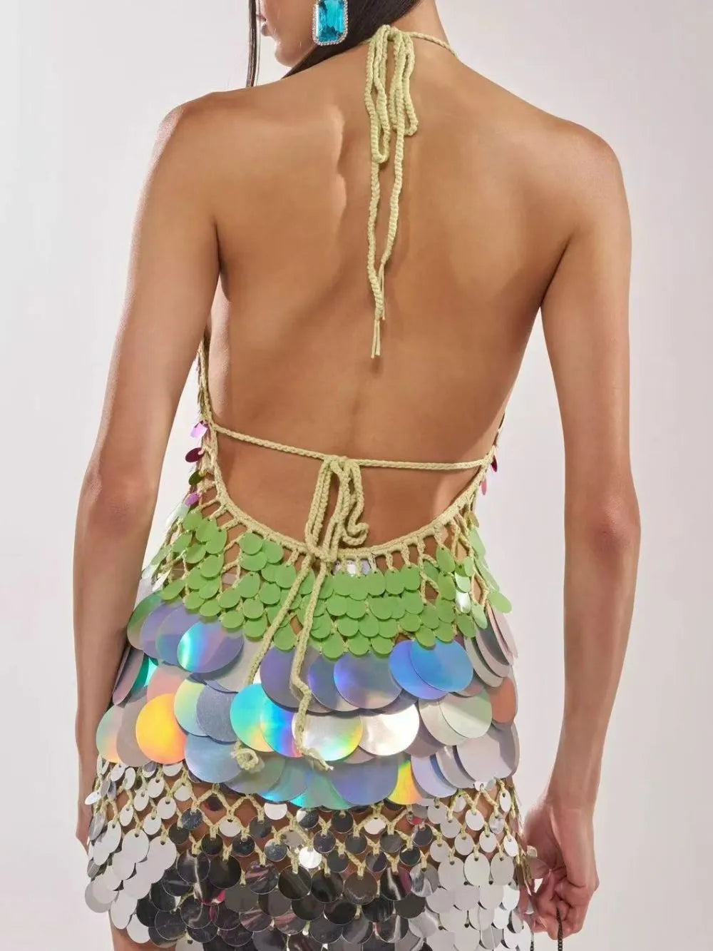 Guta Halterneck Colorful Sequin Knit Dress Flowering Girl