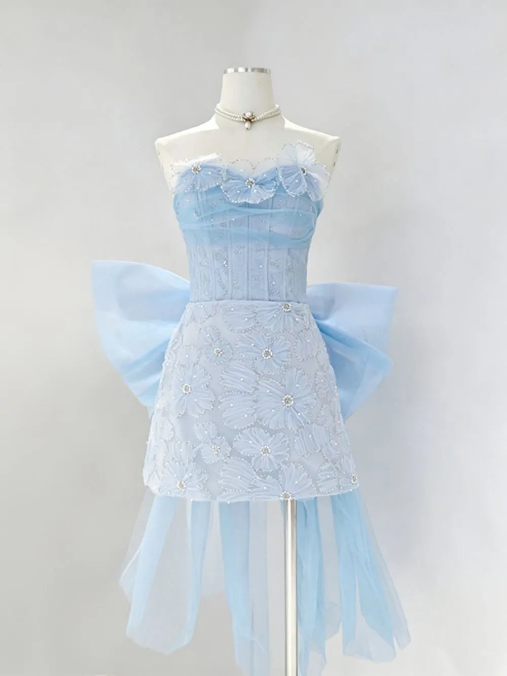 Maho Strapless Flower Bow Mini Dress Flowering Girl