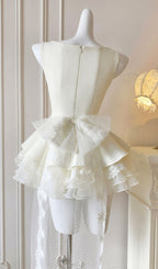 Kiki White Lace Bow Mini Dress Flowering Girl