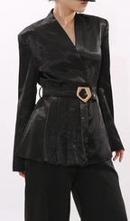 Indigo Black Blazer With Belt Flowering Girl