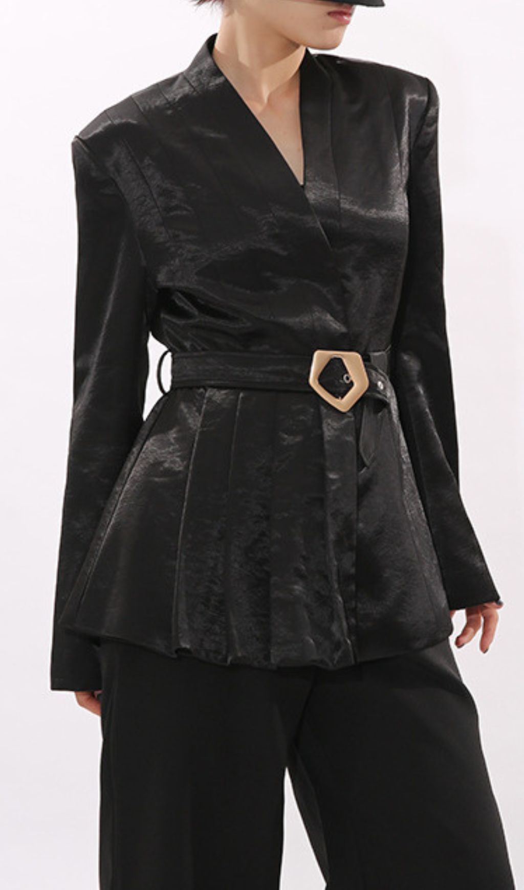 Indigo Black Blazer With Belt Flowering Girl