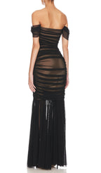 Off Shoulder Mesh Ruched Maxi Dress Flowering Girl