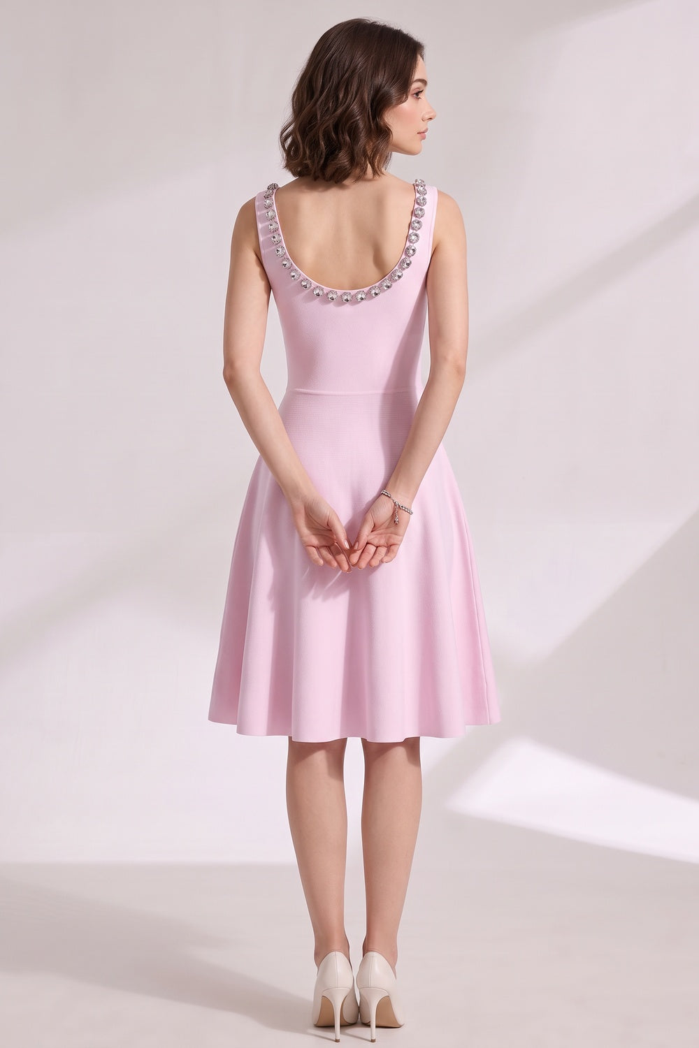 Light Pink Heavy Stretch Knit Fit-And-Flare Dress Flowering Girl