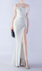 Chroma White Sequin Flower Feather Maxi Dress Flowering Girl