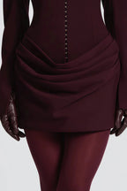 Amelia v-Neck Ruched Blazer Mini Dress In Wine Red Flowering Girl