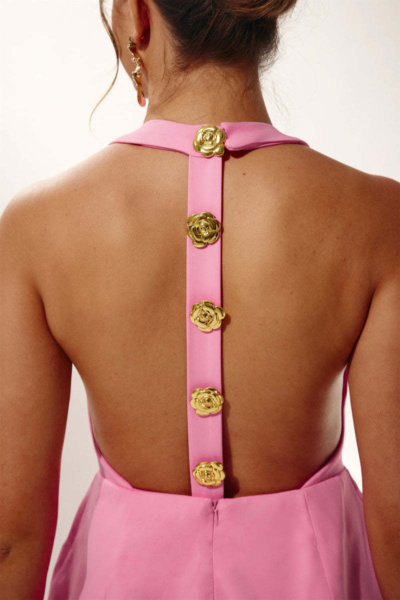 rita Halter Backless Mini Dress in pink Flowering Girl