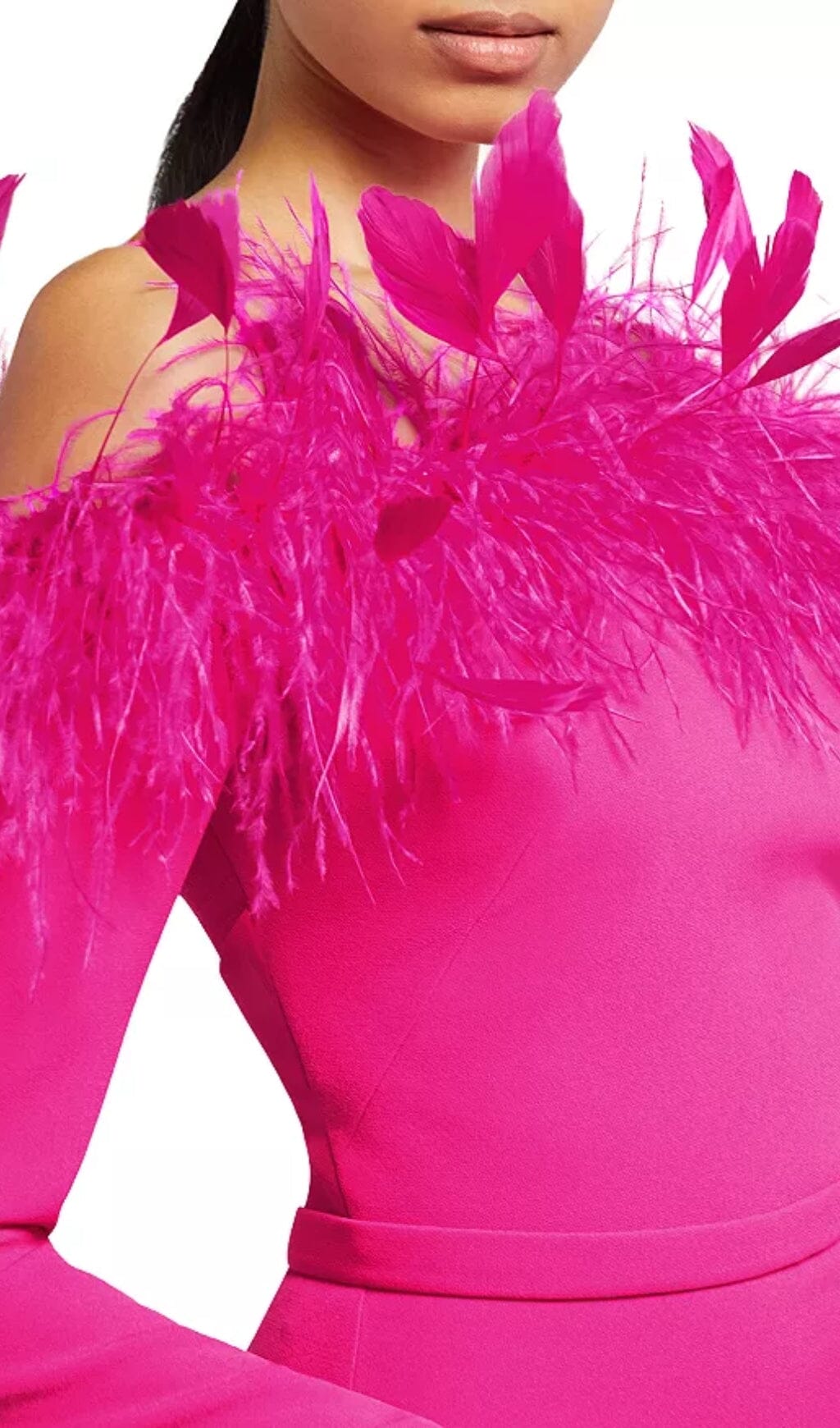 Feather Trim Midi Dress In Crimson Flowering Girl