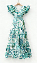 Khai Green Printed Two-Piece Set Flowering Girl
