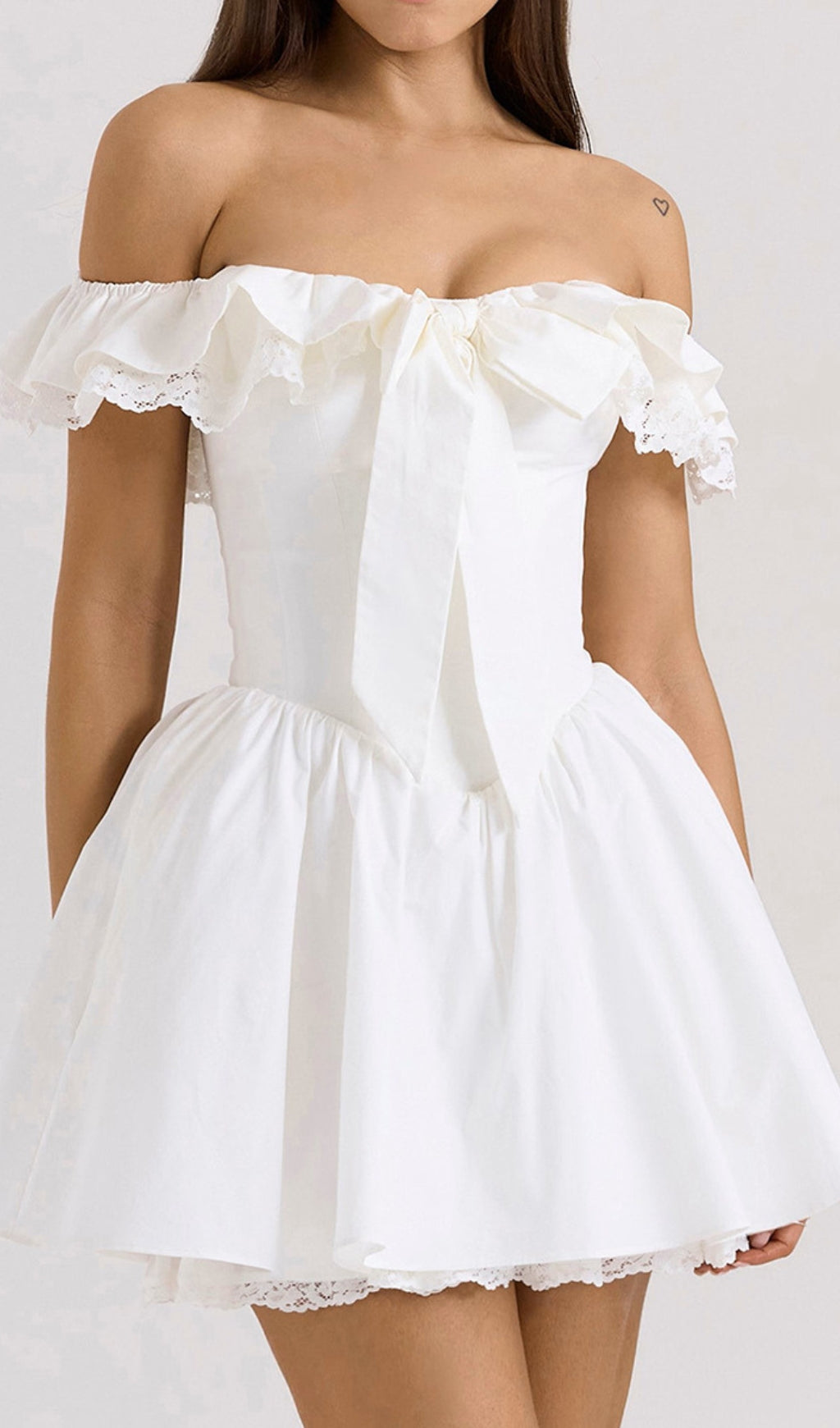 Devona White Off-Shoulder Bow Mini Dress Flowering Girl