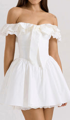 Devona White Off-Shoulder Bow Mini Dress Flowering Girl