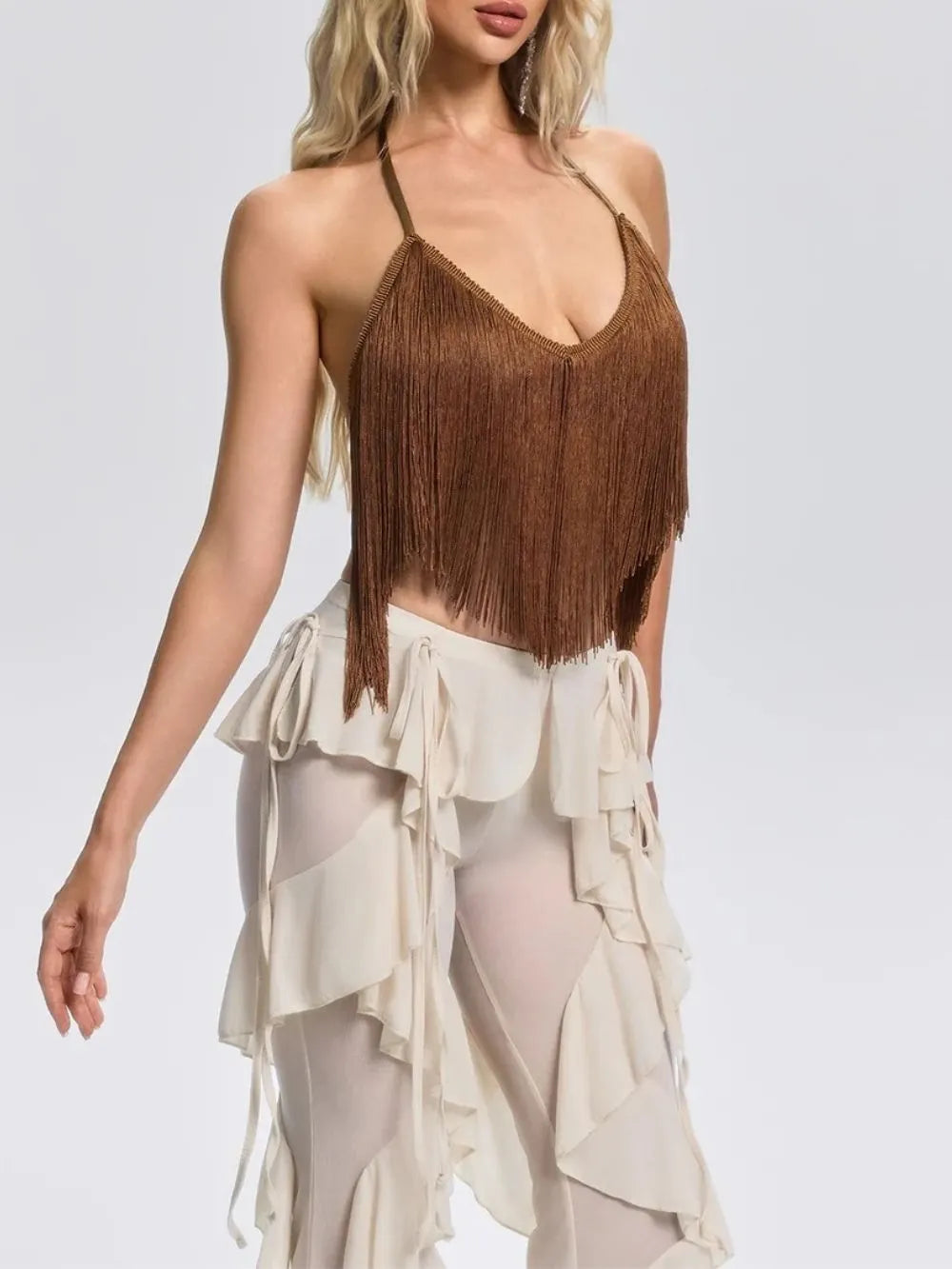 Fedora Backless Fringe Top Flowering Girl