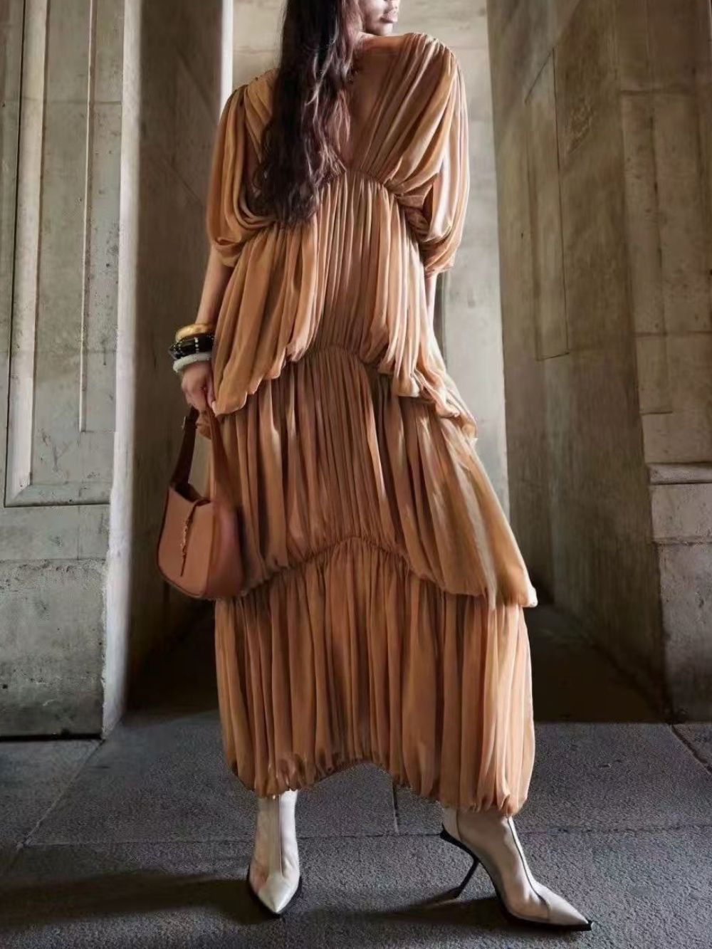 Misa V-Neck Pleated Maxi Dress Flowering Girl