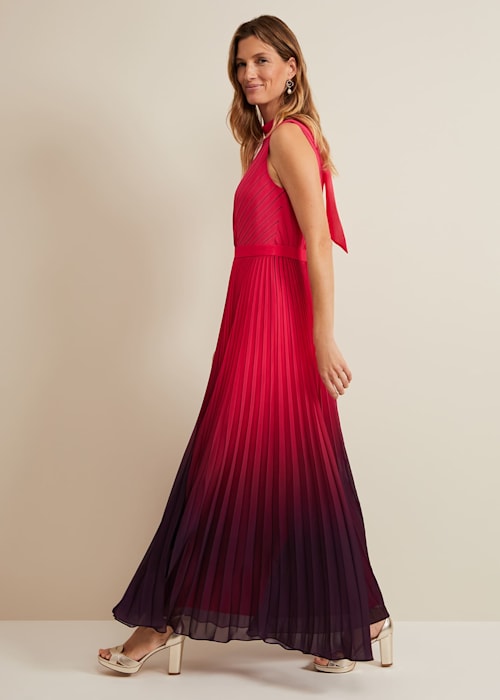 Ombre Pleated Draped Maxi Dress Flowering Girl