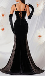 Lana Black Strappy Corset Velvet Lace Gown Flowering Girl