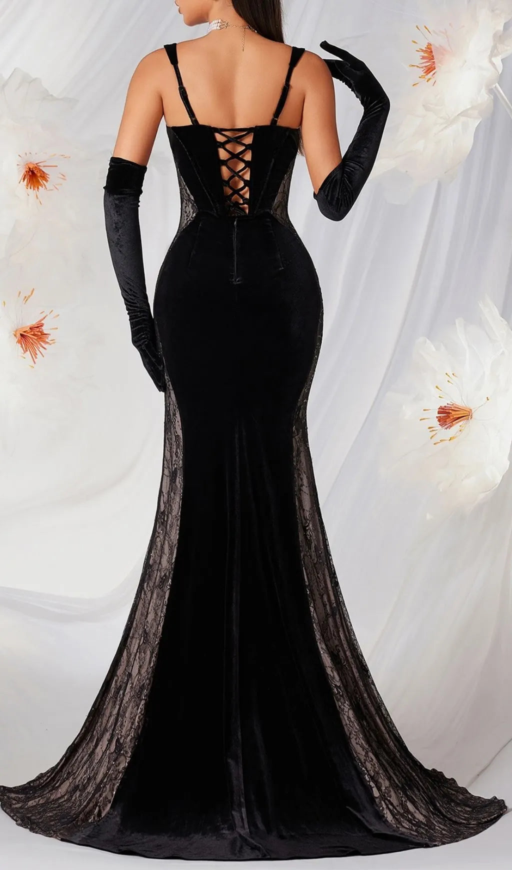 Lana Black Strappy Corset Velvet Lace Gown Flowering Girl