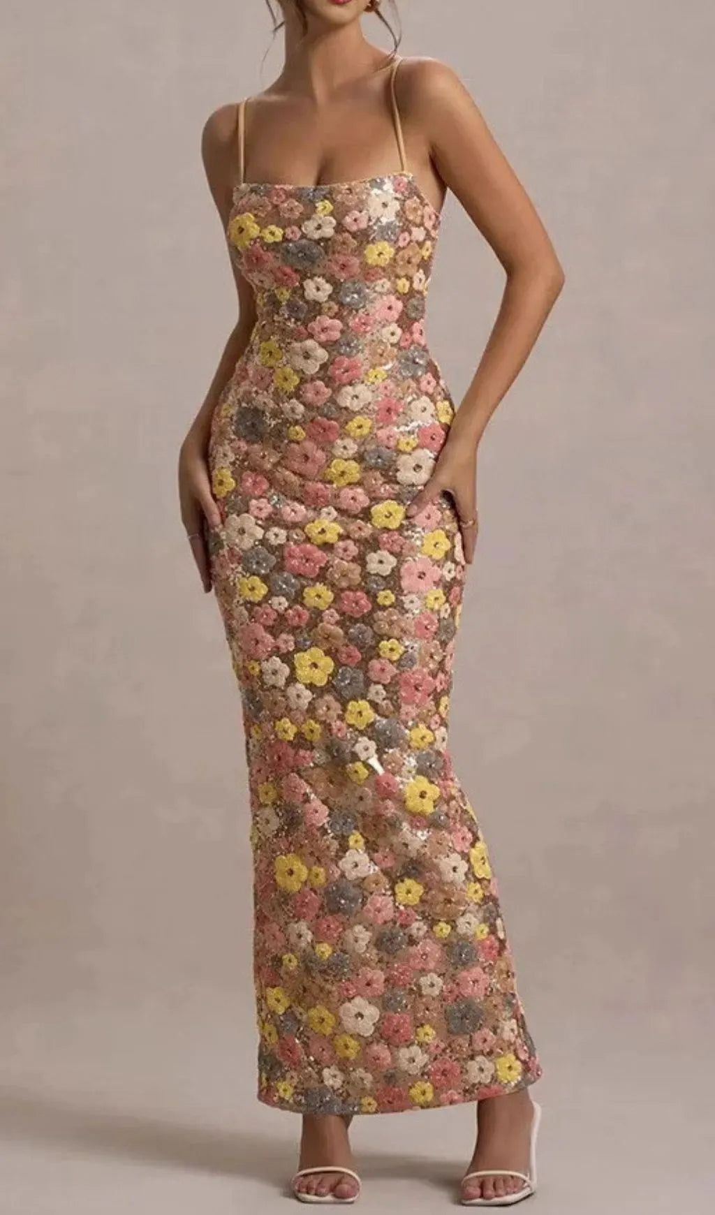 Gershon Strappy Flower Sequin Maxi Dress Flowering Girl