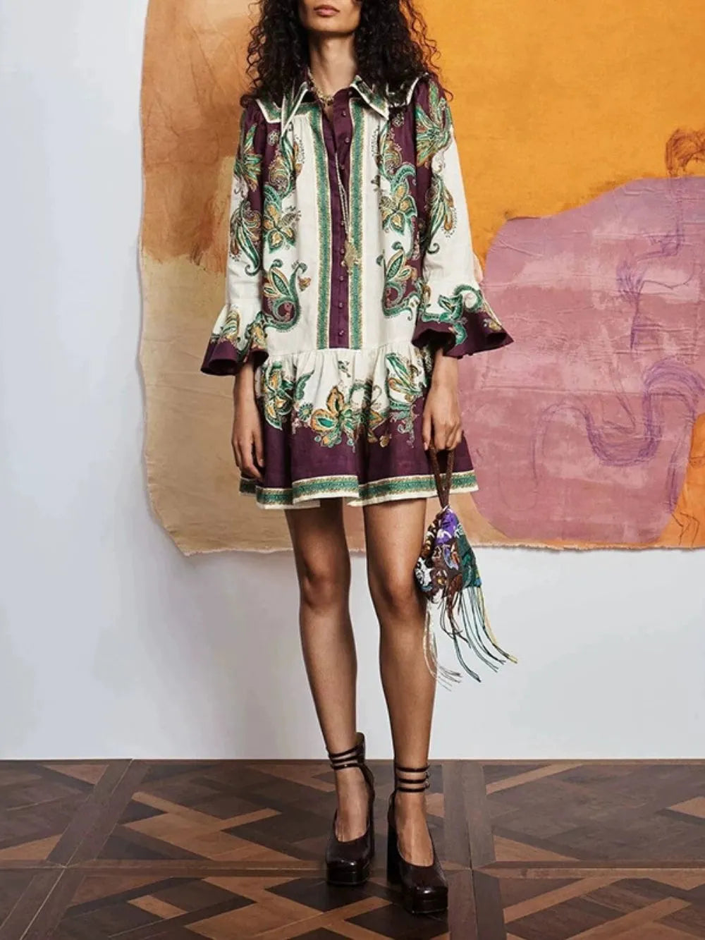 Matías Printed Long Sleeve Mini Dress Flowering Girl