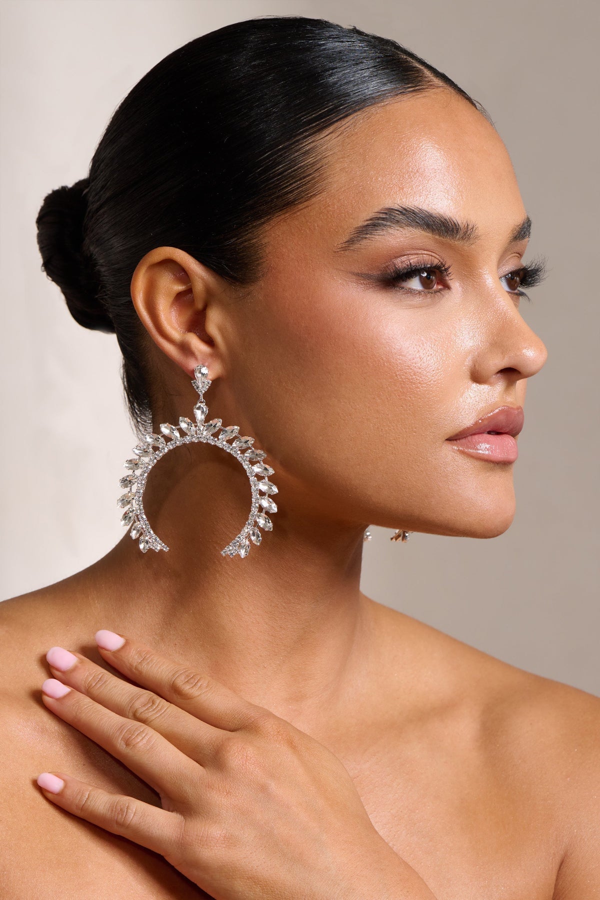 Silver Crystal Arched Shape Drop Earrings Flowering Girl