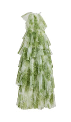 Claire Green Floral Print Pleated Layer Maxi Dress Flowering Girl