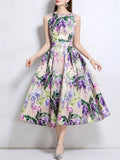 Maicy Purple Sleeveless Floral Midi Dress Flowering Girl