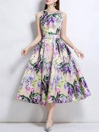 Maicy Purple Sleeveless Floral Midi Dress Flowering Girl