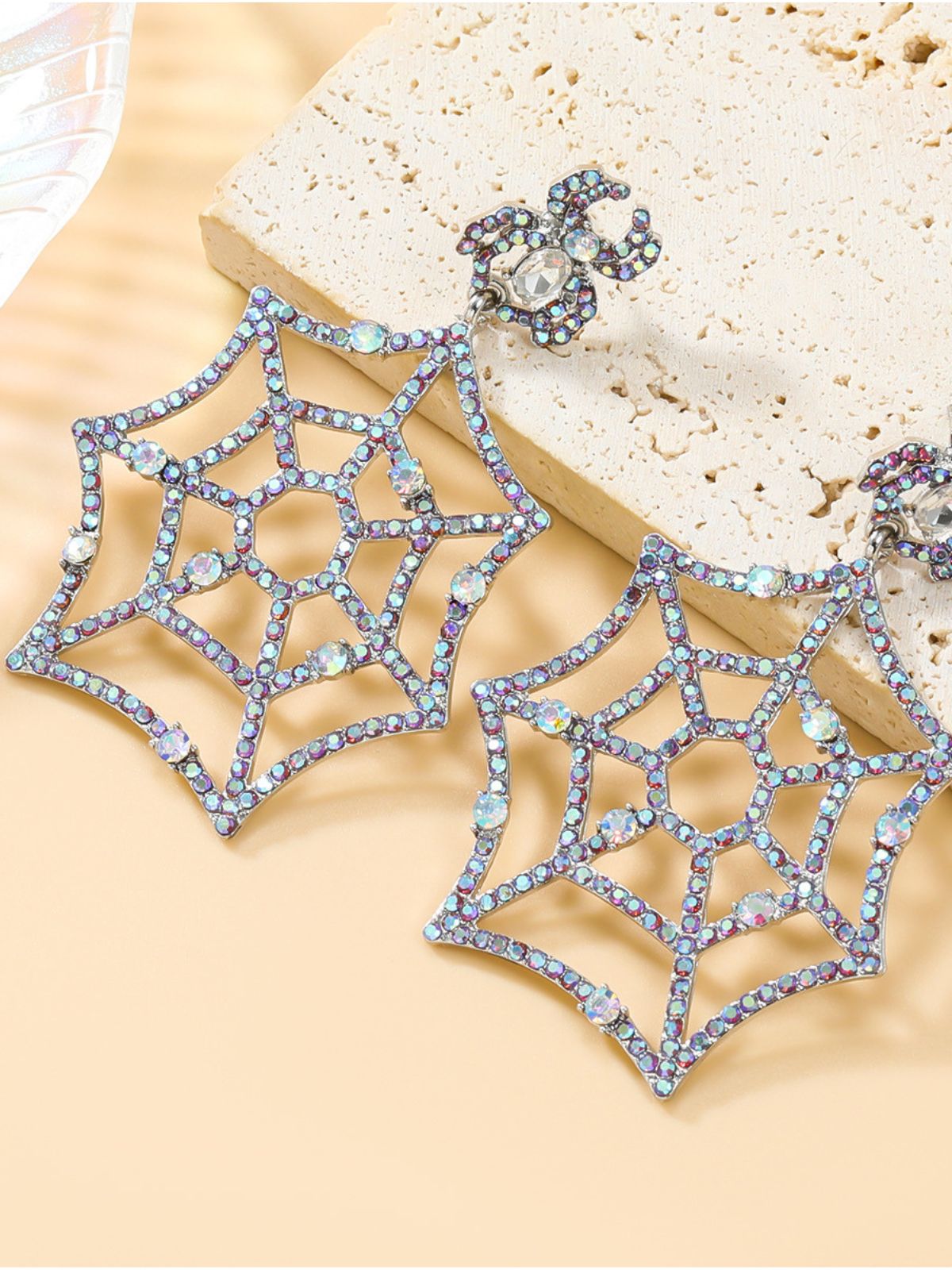 Cobweb Rhinestone Earrings Flowering Girl