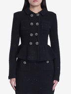 Textured knit jacket skirt suit in black Flowering Girl