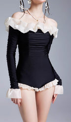 Donato Black Long Sleeve One-Piece Swimsuit Flowering Girl