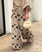 Casual Shoulder Top & Printed Pants Two-Piece Set Flowering Girl